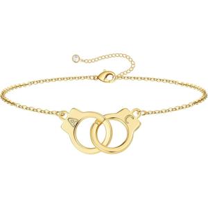 M MOOHAM Couple Bracelets Gifts for Women – Gift for Mother Daughter Sister Couples Friendship Bracelets, 14K Gold Plated Double Letter Handcuff Bracelet Jewelry Personalized Birthday Gifts(A & C)