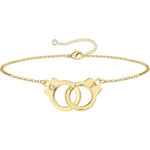 M MOOHAM Couple Bracelets Gifts for Women – Gift for Mother Daughter Sister Couples Friendship Bracelets, 14K Gold Plated Double Letter Handcuff Bracelet Jewelry Personalized Birthday Gifts(G & T)