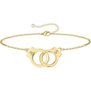 M MOOHAM Couple Bracelets Gifts for Women – Gift for Mother Daughter Sister Couples Friendship Bracelets, 14K Gold Plated Double Letter Handcuff Bracelet Jewelry Personalized Birthday Gifts(A & S)