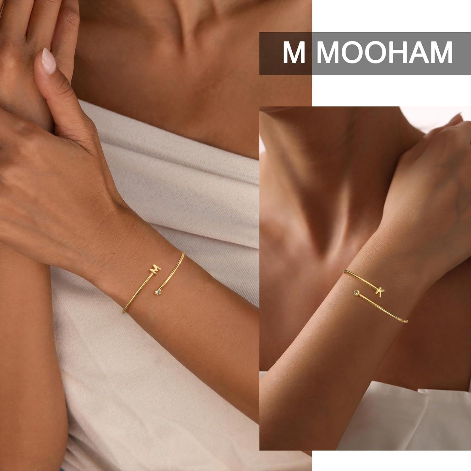 imageM MOOHAM Valentines Day Gifts for Kids Teen Girls Gold Initial Bracelets for Women Girls Non Tarnish 14K Gold Plated Letter AZ Adjustable Bangle Bracelets Dainty Cuff Bracelet Personalized GiftsL