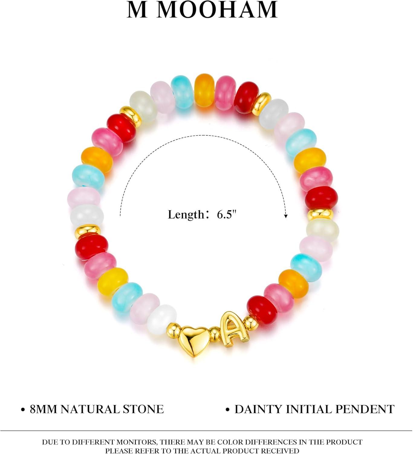 imageM MOOHAM Colorful Beaded Initial Bracelet for Women Dainty Beaded Bracelets for Women Trendy Charm Letter AZ Personalized Heart Jewelry GiftsE