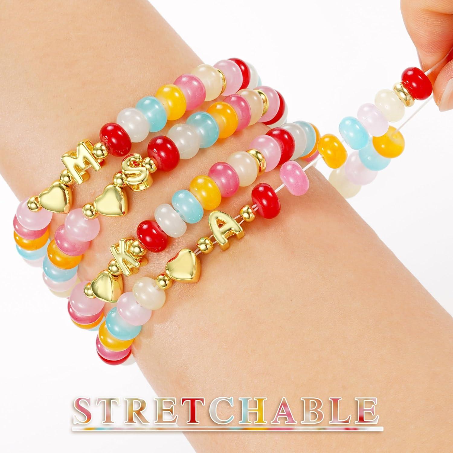 imageM MOOHAM Colorful Beaded Initial Bracelet for Women Dainty Beaded Bracelets for Women Trendy Charm Letter AZ Personalized Heart Jewelry GiftsE