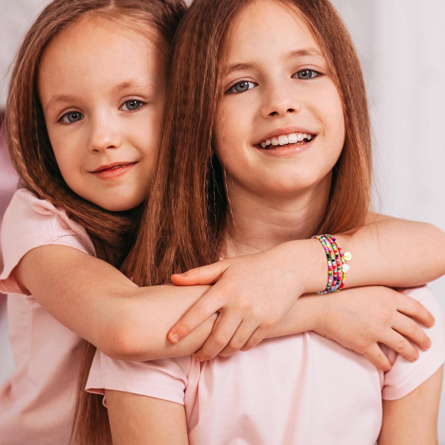 imageM MOOHAM Valentines Day Gifts for Kids Teen Girl Beaded Initial Bracelets for Women Girls 4PCS Colorful Beaded Bracelet Heart Initial Bracelet for Women Layered Bracelets Jewelry Birthday GiftsN