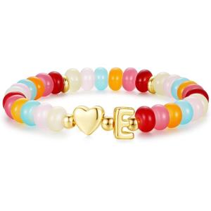 M MOOHAM Colorful Beaded Initial Bracelet for Women – Dainty Beaded Bracelets for Women Trendy Charm Letter A-Z Personalized Heart Jewelry Gifts(E)