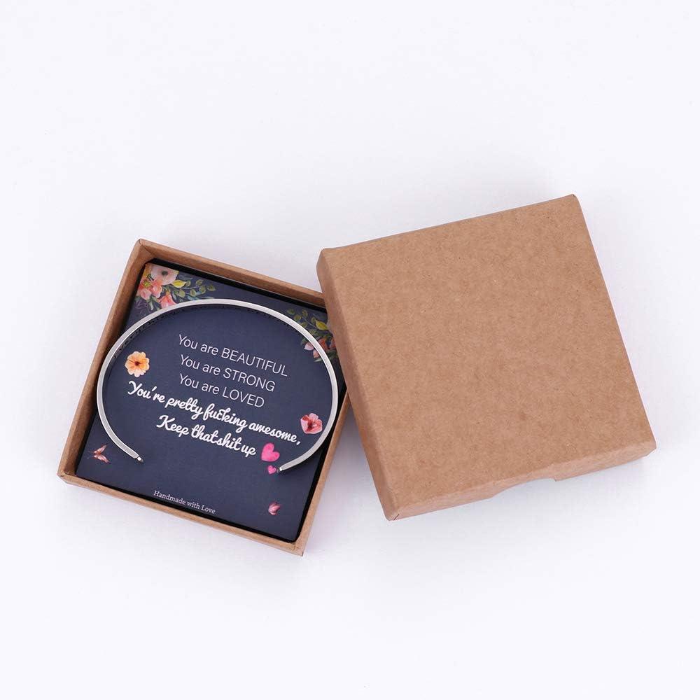 imageM MOOHAM Bracelets for Women Girls Mantra Bracelet Funny Inspirational Jewelry Gifts for Best Friend Mom Daughter Son Sister Niece Birthday Mothers Day Present Come Gift BoxCuff