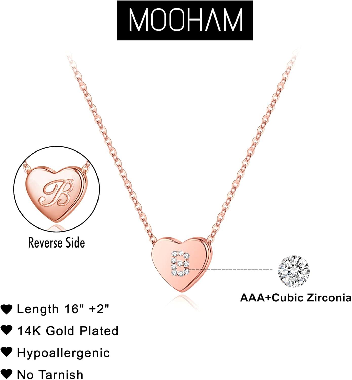 imageM MOOHAM Valentines Gifts for Kids Girls Initial Heart Necklace for Girls Women Dainty Cubic Zirconia Initial Heart Pendant Necklace for Women Girl Jewelry GiftsRose Gold
