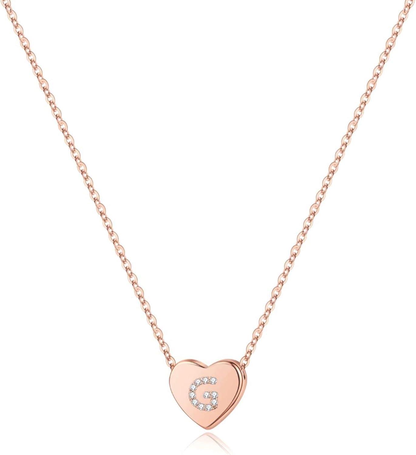 imageM MOOHAM Valentines Gifts for Kids Girls Initial Heart Necklace for Girls Women Dainty Cubic Zirconia Initial Heart Pendant Necklace for Women Girl Jewelry GiftsRose Gold