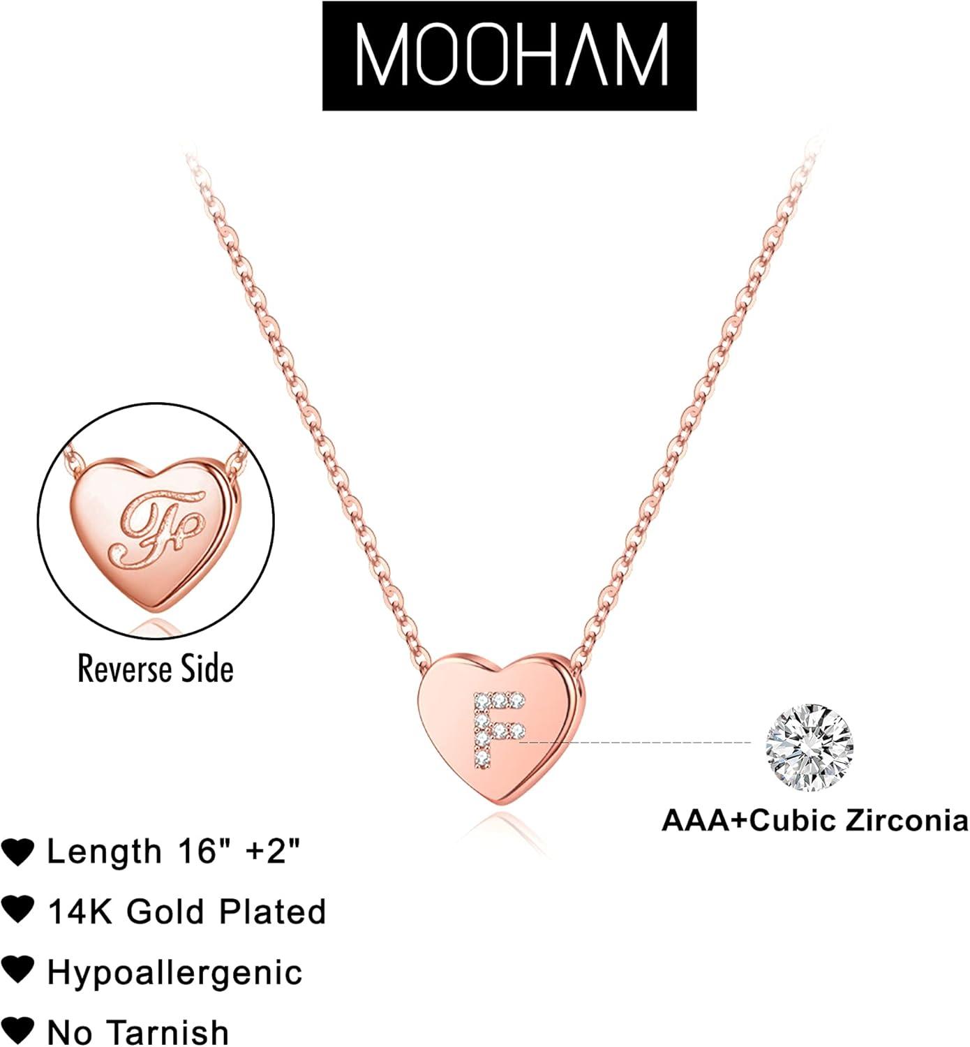 imageM MOOHAM Valentines Gifts for Kids Girls Initial Heart Necklace for Girls Women Dainty Cubic Zirconia Initial Heart Pendant Necklace for Women Girl Jewelry GiftsRose Gold