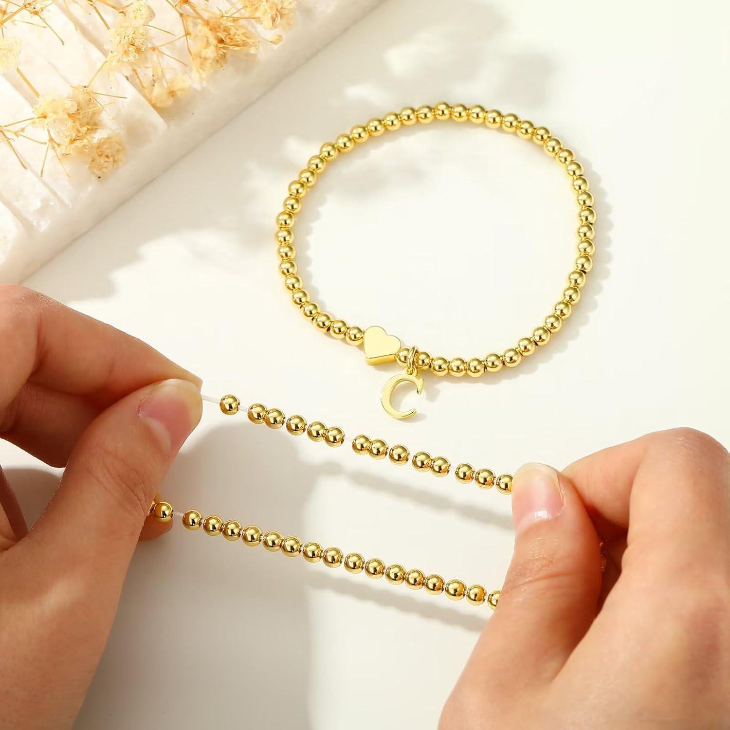 imageM MOOHAM Valentines Gifts for Kids Her Women Dainty Heart Initial Bracelets for Women Girls 14KGoldPlated Beaded Heart Initial Bracelets for Teen Girls Jewelry Birthday GiftsM
