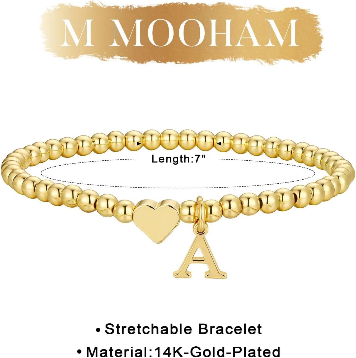 imageM MOOHAM Valentines Gifts for Kids Her Women Dainty Heart Initial Bracelets for Women Girls 14KGoldPlated Beaded Heart Initial Bracelets for Teen Girls Jewelry Birthday GiftsR
