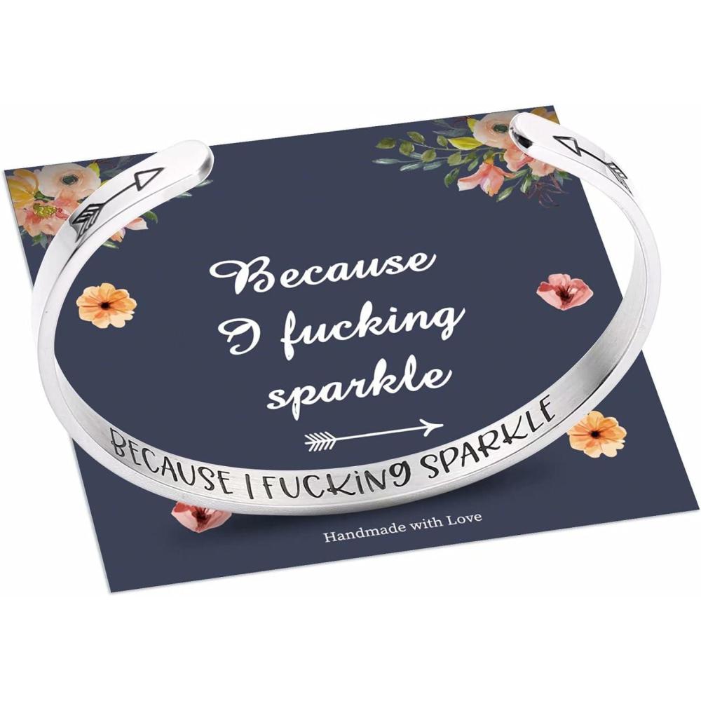 imageM MOOHAM Bracelets for Women Girls Mantra Bracelet Funny Inspirational Jewelry Gifts for Best Friend Mom Daughter Son Sister Niece Birthday Mothers Day Present Come Gift BoxBecause I fuking sparkle