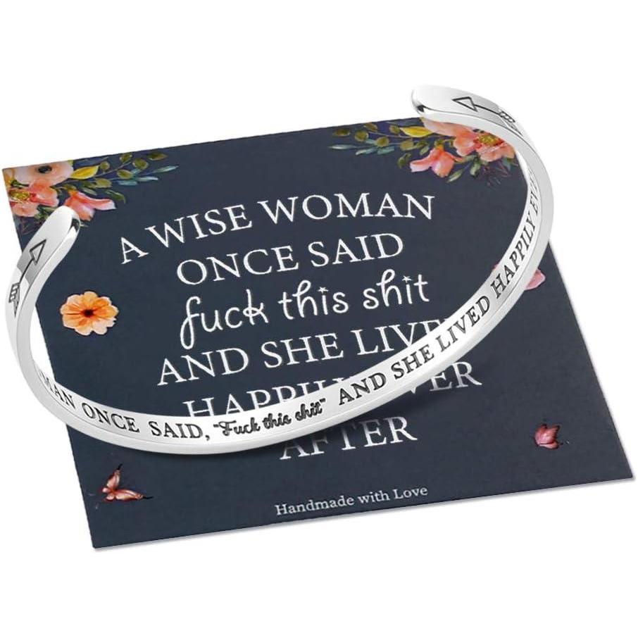 imageM MOOHAM Bracelets for Women Girls Mantra Bracelet Funny Inspirational Jewelry Gifts for Best Friend Mom Daughter Son Sister Niece Birthday Mothers Day Present Come Gift BoxA wise woman once said fuk this sht and she lived happily ever after