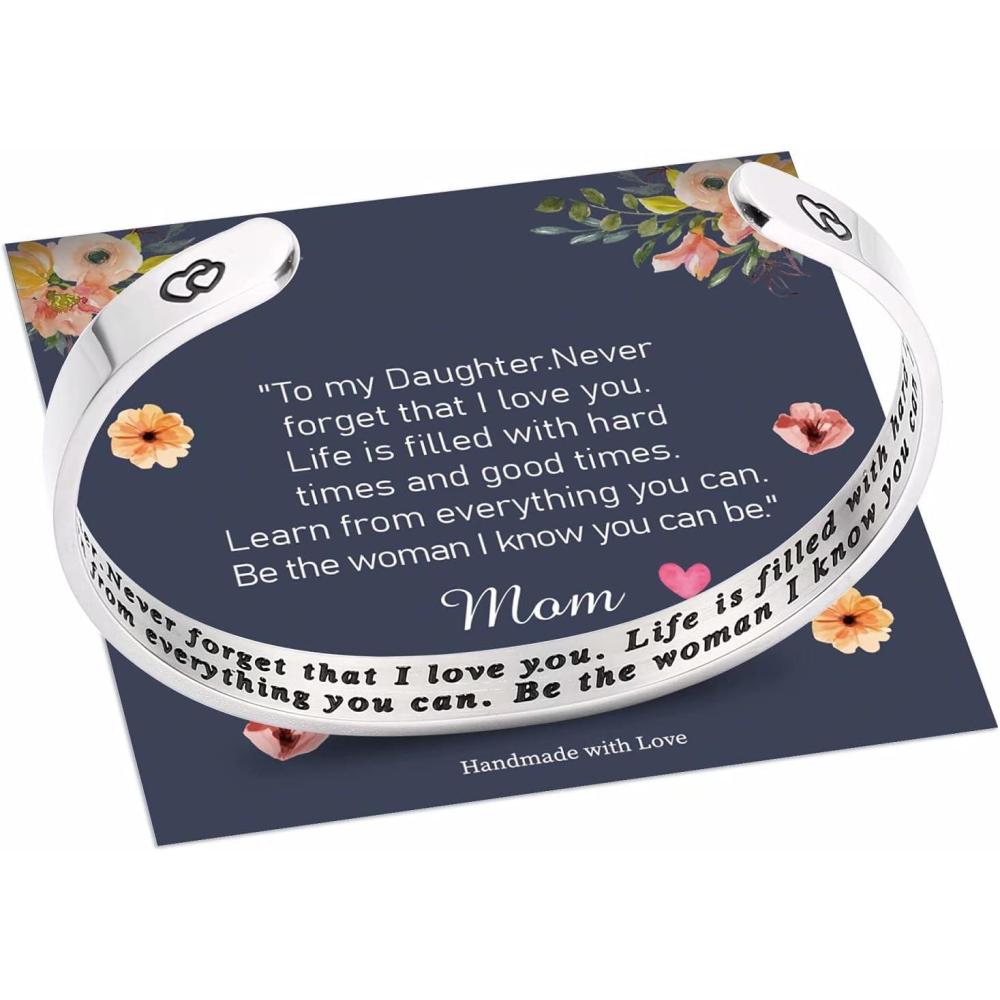 imageM MOOHAM Bracelets for Women Girls Mantra Bracelet Funny Inspirational Jewelry Gifts for Best Friend Mom Daughter Son Sister Niece Birthday Mothers Day Present Come Gift BoxTo my DaughterNever forget that I love you