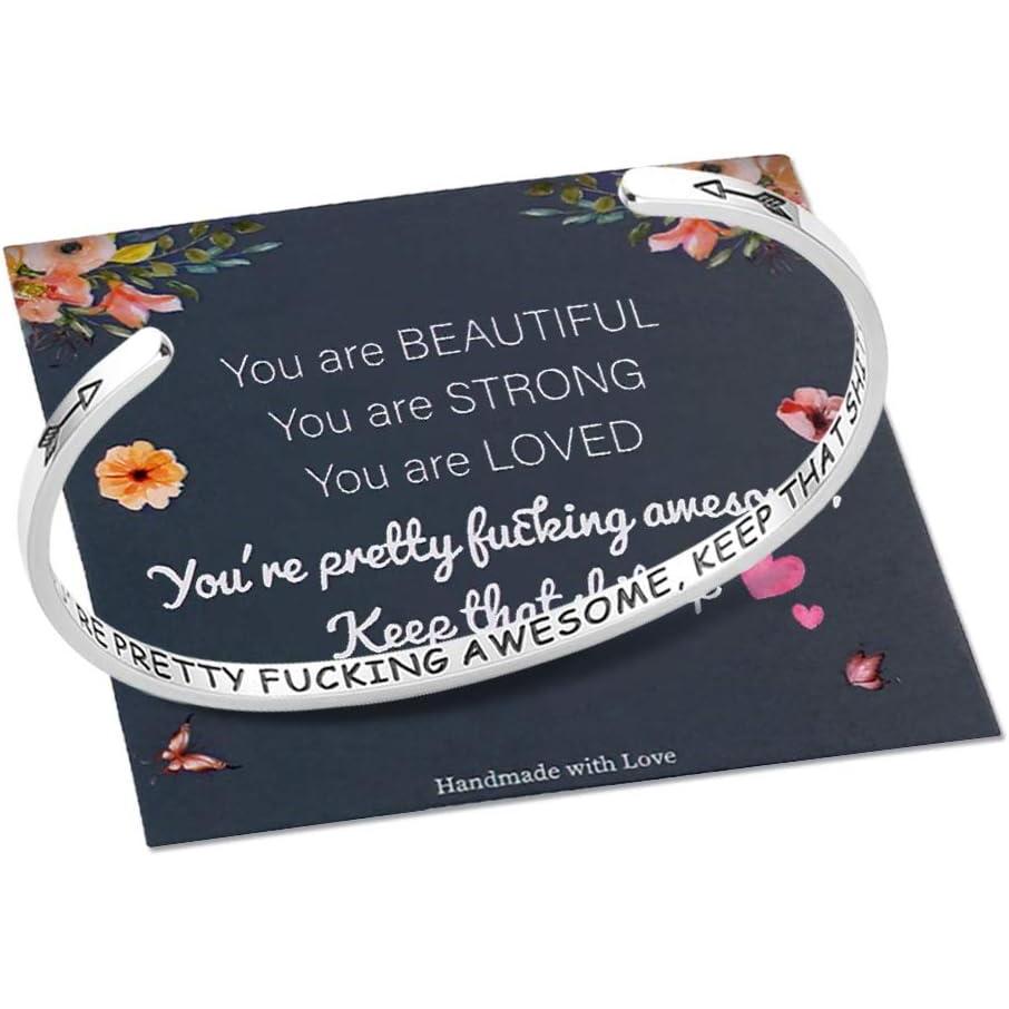imageM MOOHAM Bracelets for Women Girls Mantra Bracelet Funny Inspirational Jewelry Gifts for Best Friend Mom Daughter Son Sister Niece Birthday Mothers Day Present Come Gift BoxCuff