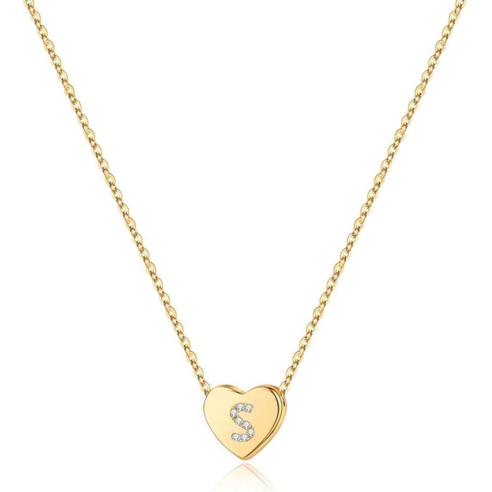 imageM MOOHAM Valentines Gifts for Kids Girls Initial Heart Necklace for Girls Women Dainty Cubic Zirconia Initial Heart Pendant Necklace for Women Girl Jewelry GiftsGold