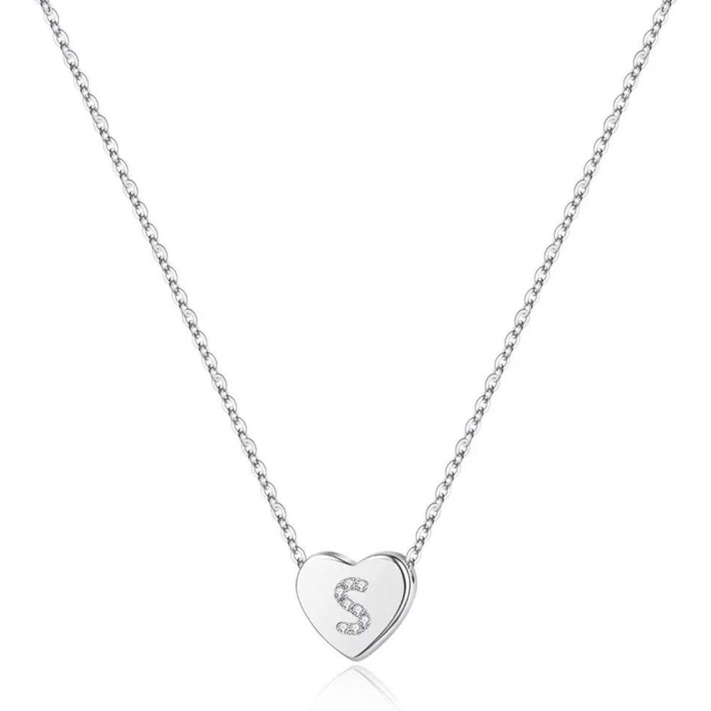 imageM MOOHAM Valentines Gifts for Kids Girls Initial Heart Necklace for Girls Women Dainty Cubic Zirconia Initial Heart Pendant Necklace for Women Girl Jewelry GiftsSilver