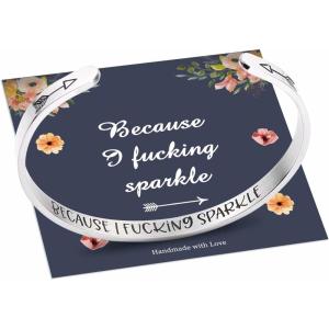 M MOOHAM Bracelets for Women Girls, Mantra Bracelet Funny Inspirational Jewelry Gifts for Best Friend, Mom, Daughter, Son, Sister, Niece Birthday Mothers Day Present Come Gift Box(Because I fu@king sparkle)
