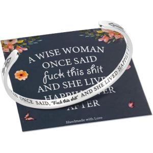 M MOOHAM Bracelets for Women Girls, Mantra Bracelet Funny Inspirational Jewelry Gifts for Best Friend, Mom, Daughter, Son, Sister, Niece Birthday Mothers Day Present Come Gift Box(“A wise woman once said  fu*k this sh*t and she lived happily ever after”)