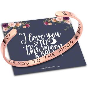 M MOOHAM Bracelets for Women Girls, Quote Mantra Bracelet Funny Inspirational Jewelry Gifts for Best Friend, Mom, Daughter, Son, Sister, Niece Birthday Mothers Day Present Come Gift Box(I love you to the moon &back-Rose Gold)