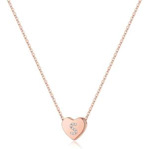M MOOHAM Valentines Gifts for Kids Girls -Initial Heart Necklace for Girls Women, Dainty Cubic Zirconia Initial Heart Pendant Necklace for Women Girl Jewelry Gifts(Rose Gold)