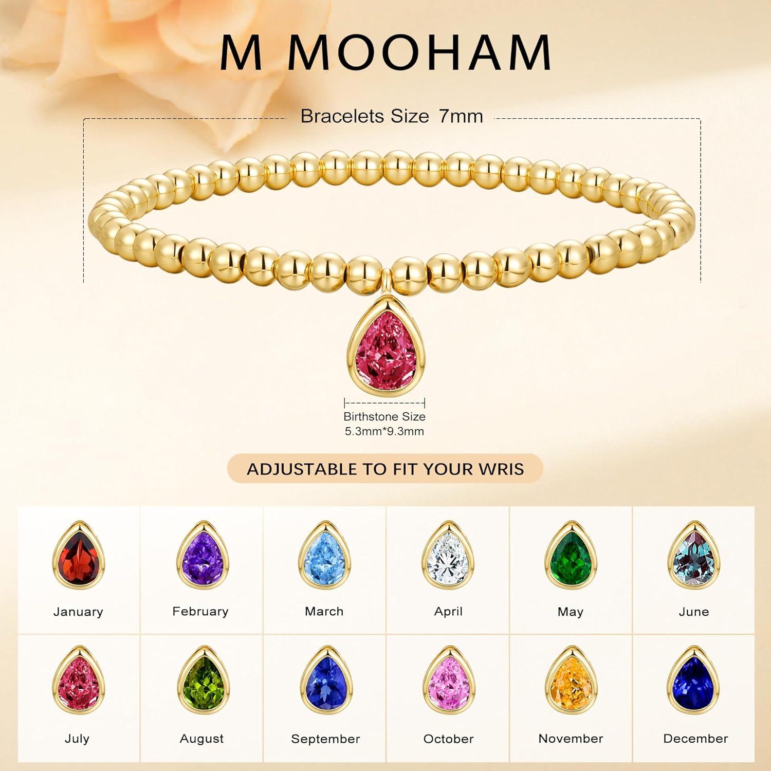 imageM MOOHAM Valentines Gifts for Her Kids Girls Stretch Birthstone Bracelet for Girl Dainty 14KGoldPlated Beaded Bracelet Trendy Teardrop Birthstone Bracelets Birthday Jewelry Gifts for Women Girls08AugustPeridot Olive Green