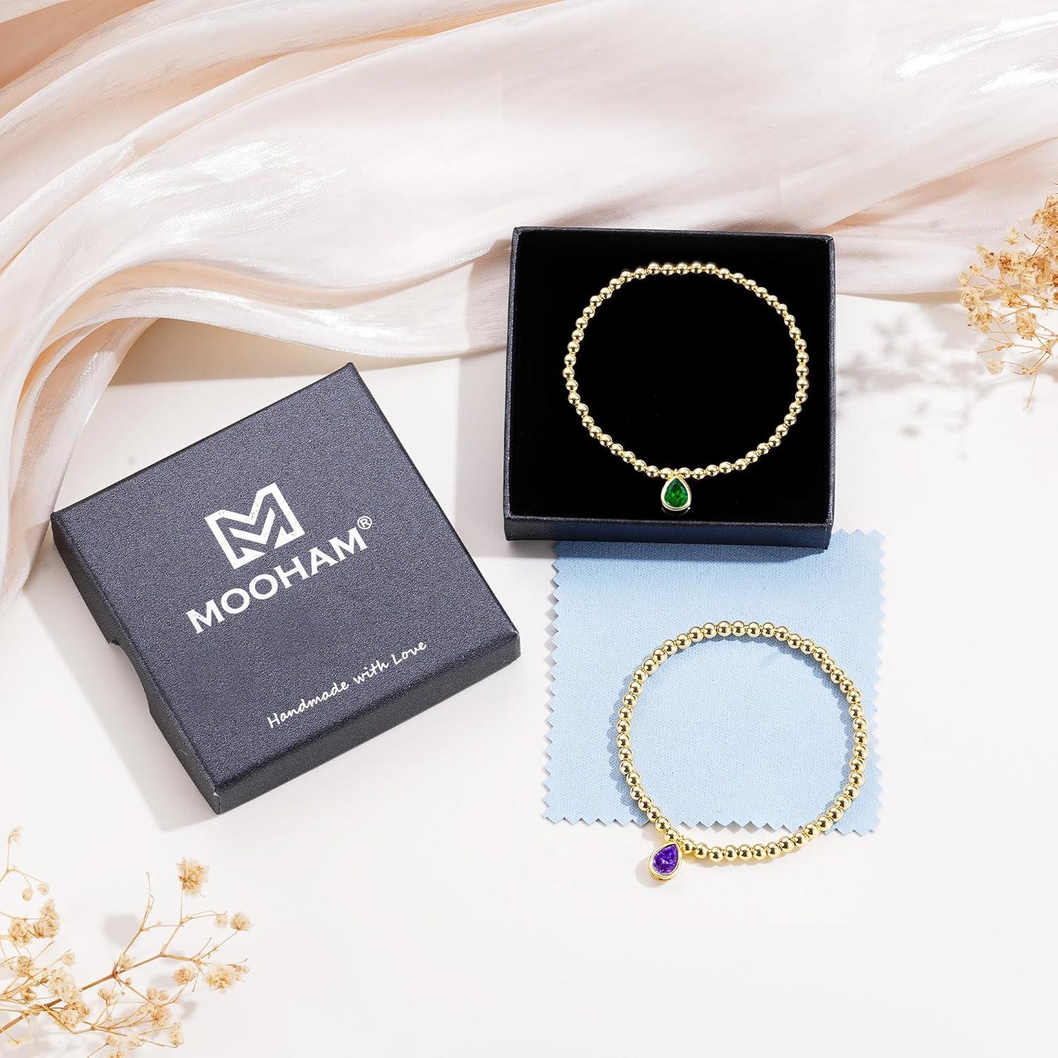 imageM MOOHAM Valentines Gifts for Her Kids Girls Stretch Birthstone Bracelet for Girl Dainty 14KGoldPlated Beaded Bracelet Trendy Teardrop Birthstone Bracelets Birthday Jewelry Gifts for Women Girls08AugustPeridot Olive Green