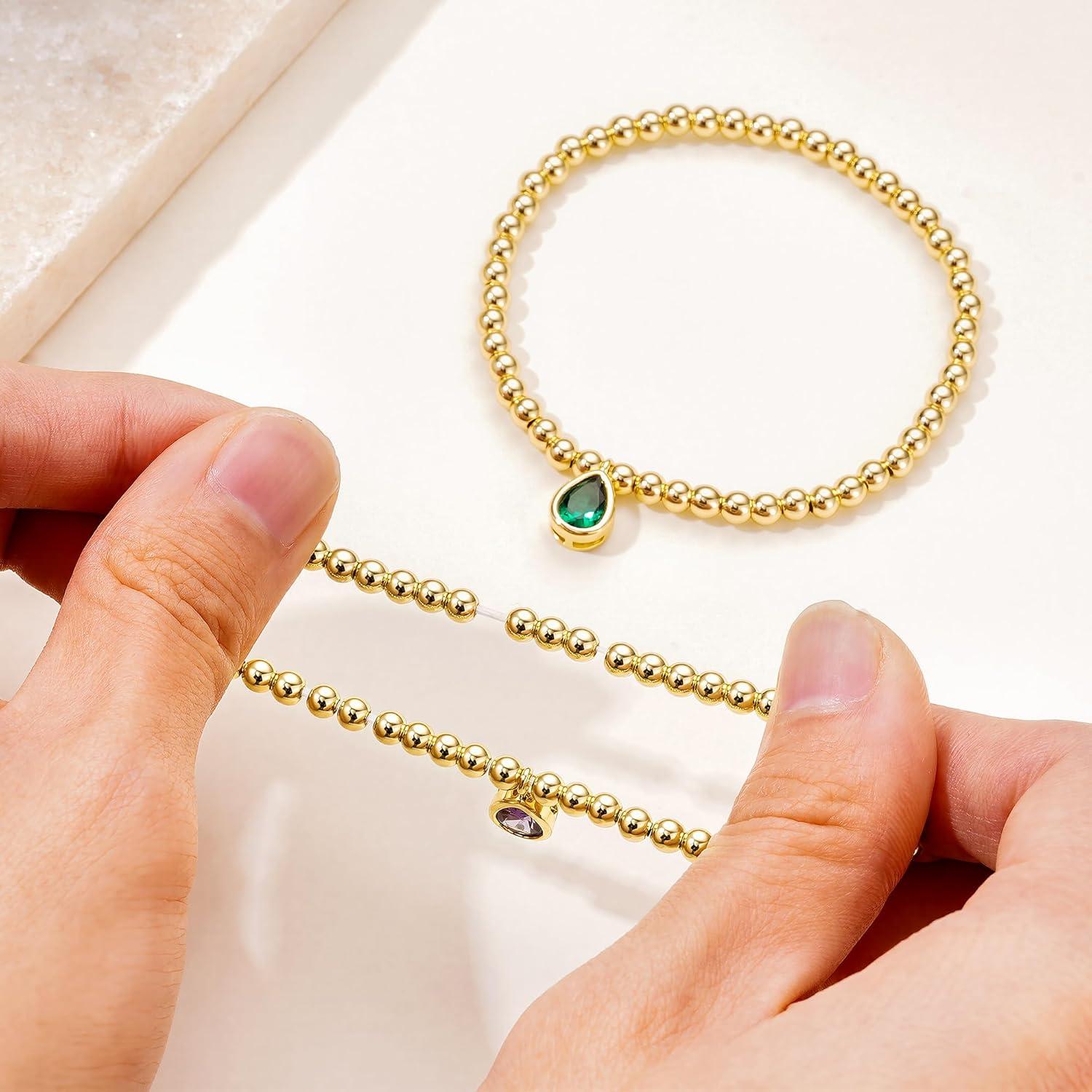 imageM MOOHAM Valentines Gifts for Her Kids Girls Stretch Birthstone Bracelet for Girl Dainty 14KGoldPlated Beaded Bracelet Trendy Teardrop Birthstone Bracelets Birthday Jewelry Gifts for Women Girls07JulyRuby Red