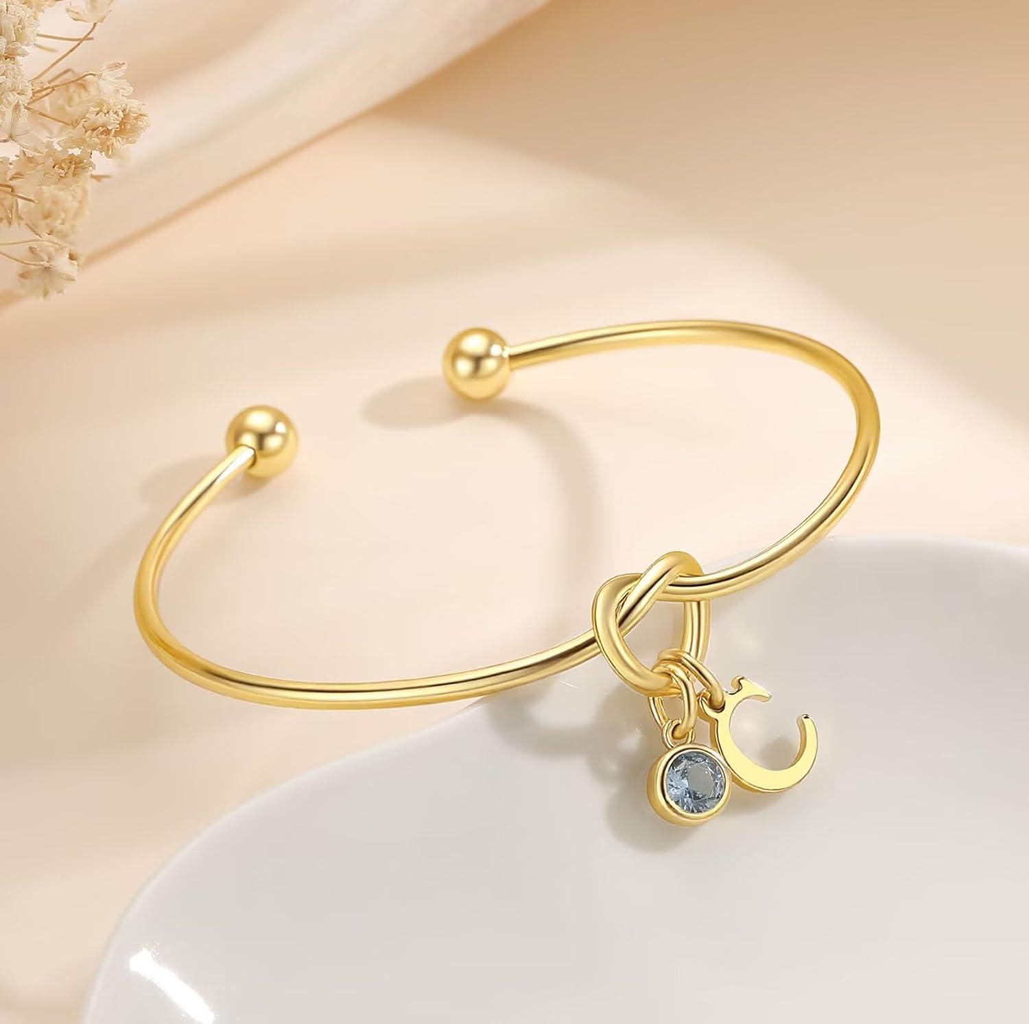 imageM MOOHAM Valentines Gifts for Kids Her Women Initial Birthstone Knot Bracelets for Women Jewelry Tie the Knot Bridesmaid Proposal Gifts 14KGoldPlated Adjustable Birthstone Initial Bracelets Gifts04AprilClear CZ