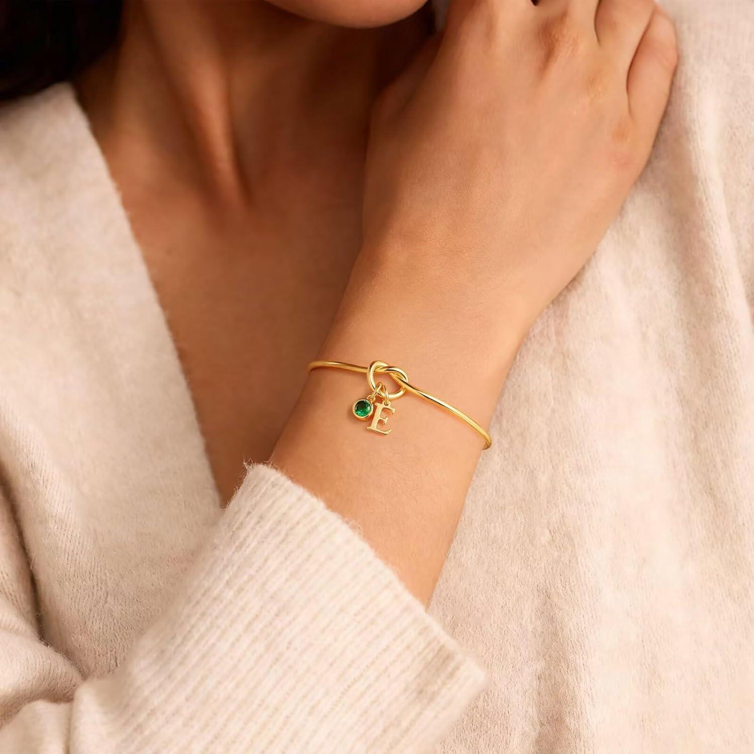 imageM MOOHAM Valentines Gifts for Kids Her Women Initial Birthstone Knot Bracelets for Women Jewelry Tie the Knot Bridesmaid Proposal Gifts 14KGoldPlated Adjustable Birthstone Initial Bracelets Gifts06JuneAlexandrite Light Purple