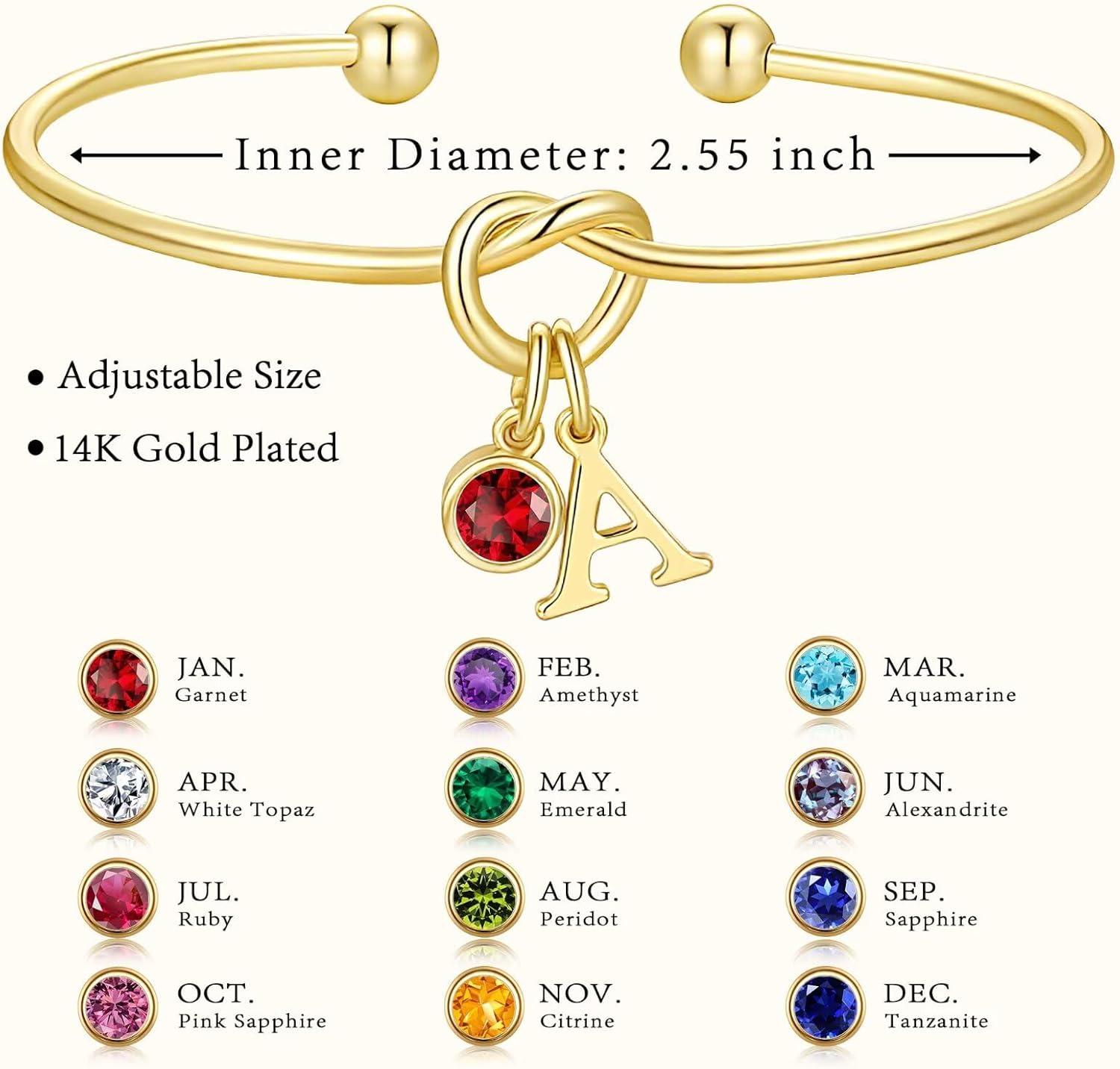 imageM MOOHAM Valentines Gifts for Kids Her Women Initial Birthstone Knot Bracelets for Women Jewelry Tie the Knot Bridesmaid Proposal Gifts 14KGoldPlated Adjustable Birthstone Initial Bracelets Gifts06JuneAlexandrite Light Purple