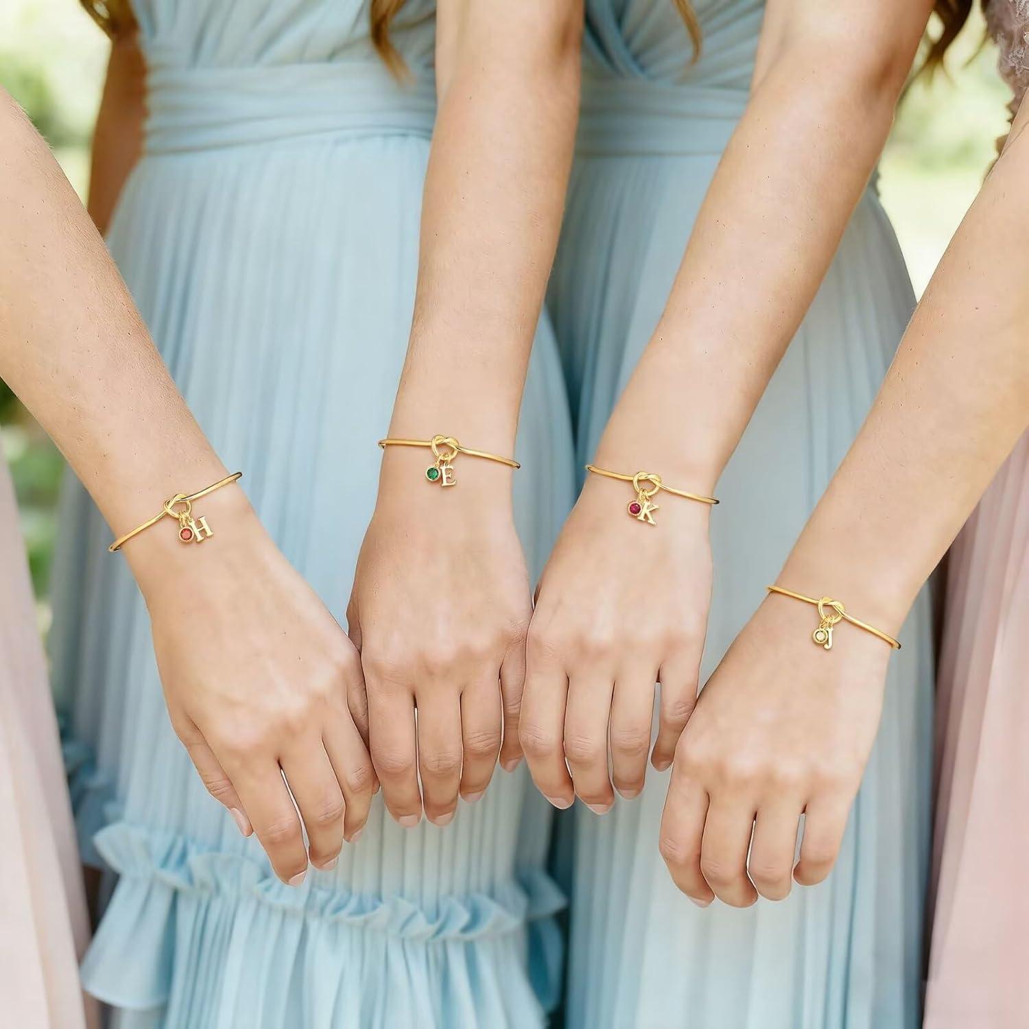 imageM MOOHAM Valentines Gifts for Kids Her Women Initial Birthstone Knot Bracelets for Women Jewelry Tie the Knot Bridesmaid Proposal Gifts 14KGoldPlated Adjustable Birthstone Initial Bracelets Gifts10OctoberTourmaline Pink