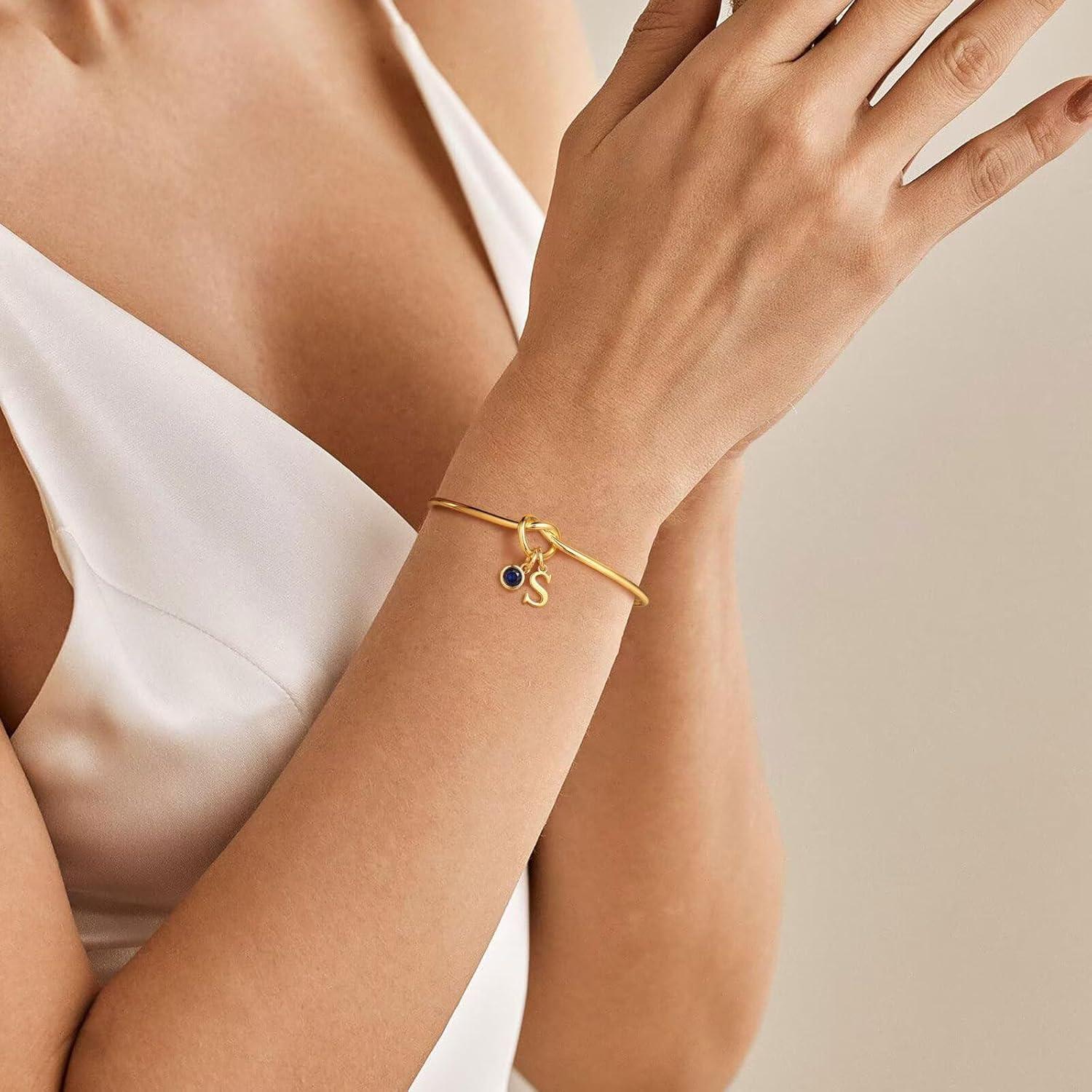 imageM MOOHAM Valentines Gifts for Kids Her Women Initial Birthstone Knot Bracelets for Women Jewelry Tie the Knot Bridesmaid Proposal Gifts 14KGoldPlated Adjustable Birthstone Initial Bracelets Gifts12DecemberTanzanite Blue