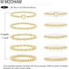 M MOOHAM Valentines Gifts for Women Teen Girls, Elastic 14K-Gold-Plated Beaded Bracelet Stack Set Dainty Cross Bow Heart Charm Bracelet Adjustable Jewelry Set for Womens Teen Girls Gifts(Heart)