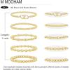 M MOOHAM Valentines Gifts for Women Teen Girls, Elastic 14K-Gold-Plated Beaded Bracelet Stack Set Dainty Cross Bow Heart Charm Bracelet Adjustable Jewelry Set for Womens Teen Girls Gifts(Double-Heart)