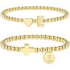 M MOOHAM Gold Beaded Bracelets – Heart Initial Bracelets & Cross Initial Bracelets Letter E