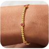 M MOOHAM Valentines Gifts for Her Women – Valentines Day Heart Birthstone Bracelet Dainty 14K-Gold-Plated Heart CZ Birthstone Bracelets Elastic Beaded Trendy Jewelry Bracelet Birthday Gifts for Women(07-July-Ruby Rose Red)