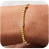 M MOOHAM Valentines Gifts for Her Women – Valentines Day Heart Birthstone Bracelet Dainty 14K-Gold-Plated Heart CZ Birthstone Bracelets Elastic Beaded Trendy Jewelry Bracelet Birthday Gifts for Women(04-April-Clear CZ)