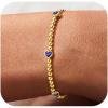 M MOOHAM Valentines Gifts for Her Women – Valentines Day Heart Birthstone Bracelet Dainty 14K-Gold-Plated Heart CZ Birthstone Bracelets Elastic Beaded Trendy Jewelry Bracelet Birthday Gifts for Women(12-December-Tanzanite Blue)