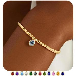 M MOOHAM Valentines Gifts for Her Kids Girls – Stretch Birthstone Bracelet for Girl Dainty 14K-Gold-Plated Beaded Bracelet Trendy Teardrop Birthstone Bracelets Birthday Jewelry Gifts for Women Girls(06-June-Alexandrite Light Purple)