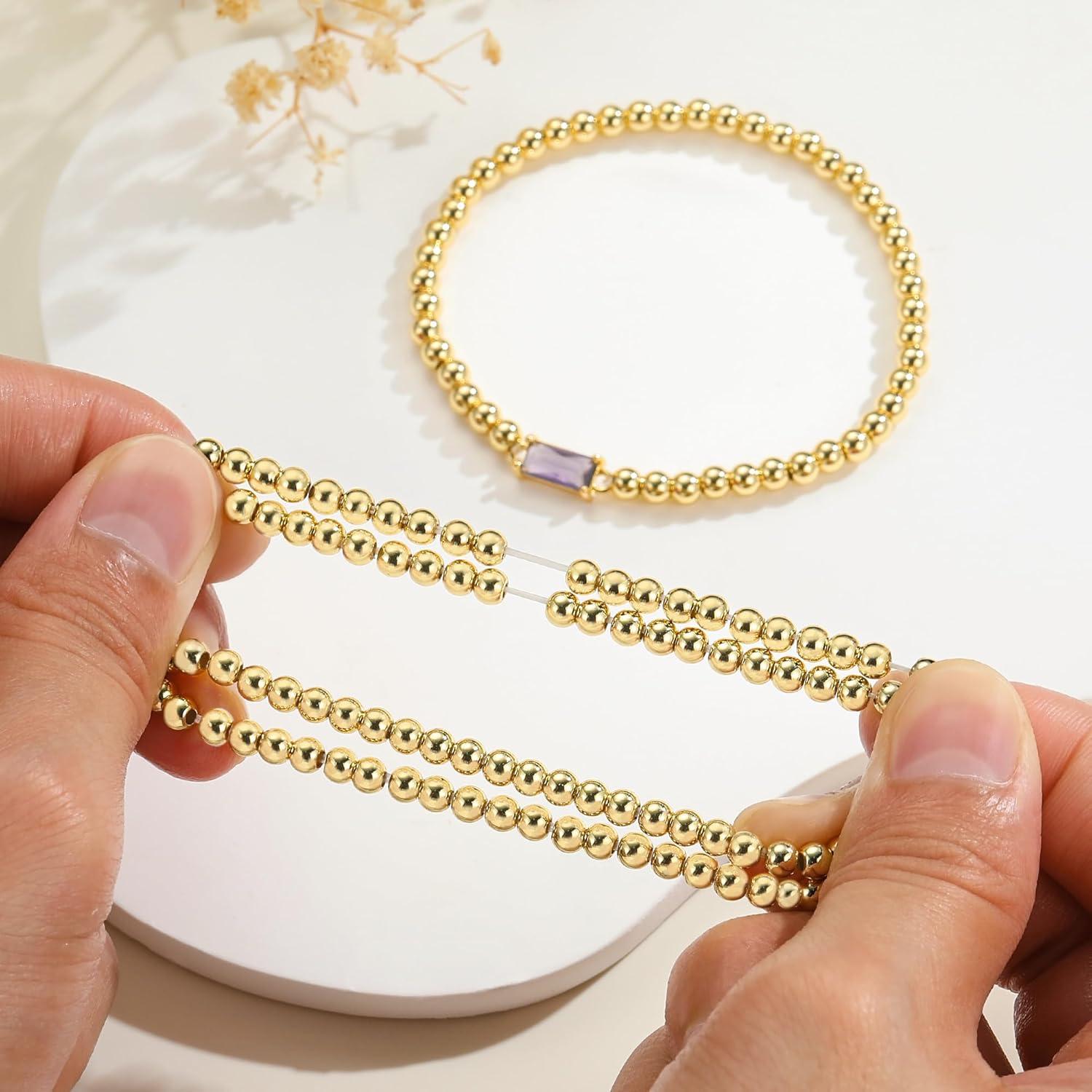 imageM MOOHAM Birthstone Bracelet for Women Dainty 14KGoldPlated Beaded CZ Bracelets Set Elastic Bracelet Stack Trendy Birthday Jewelry Gifts for Women07JulyRuby Rose Red