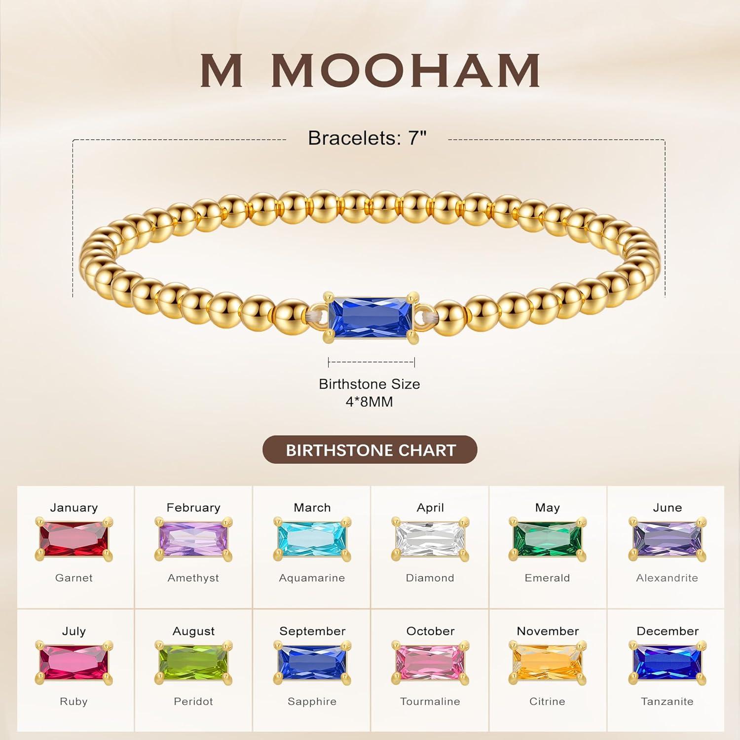 imageM MOOHAM Birthstone Bracelet for Women Dainty 14KGoldPlated Beaded CZ Bracelets Set Elastic Bracelet Stack Trendy Birthday Jewelry Gifts for Women12DecemberTanzanite Blue