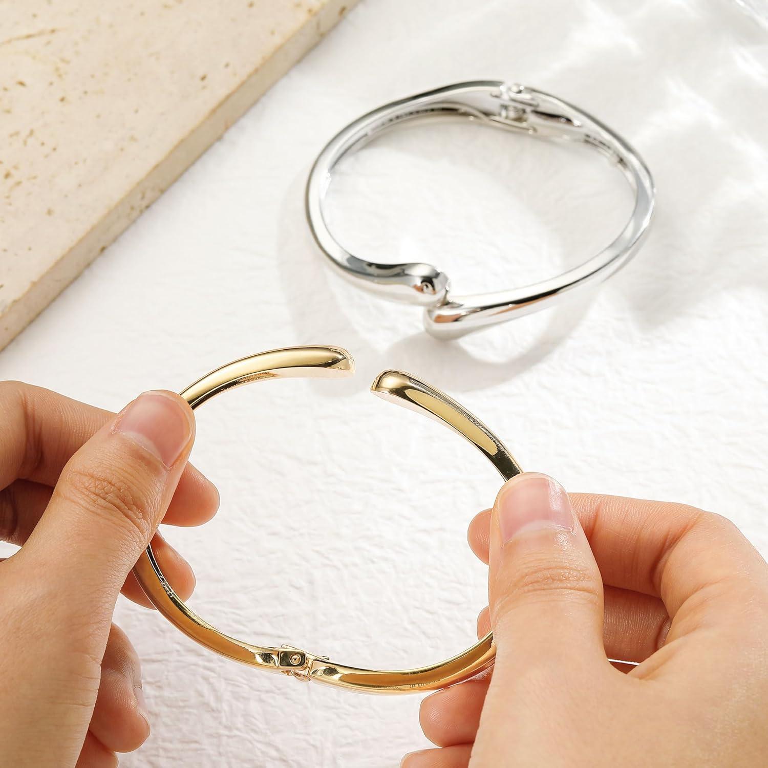 imageM MOOHAM Chunky Gold Plated Bangle Bracelets for Women Hypoallergenic 14k Gold Plated Chunky Adjustable Stackable Twist Cuff Bracelet Stack for Women Trendy Non Tarnish Jewelry Gifts2pcs chunky braceletsgoldsilver 006