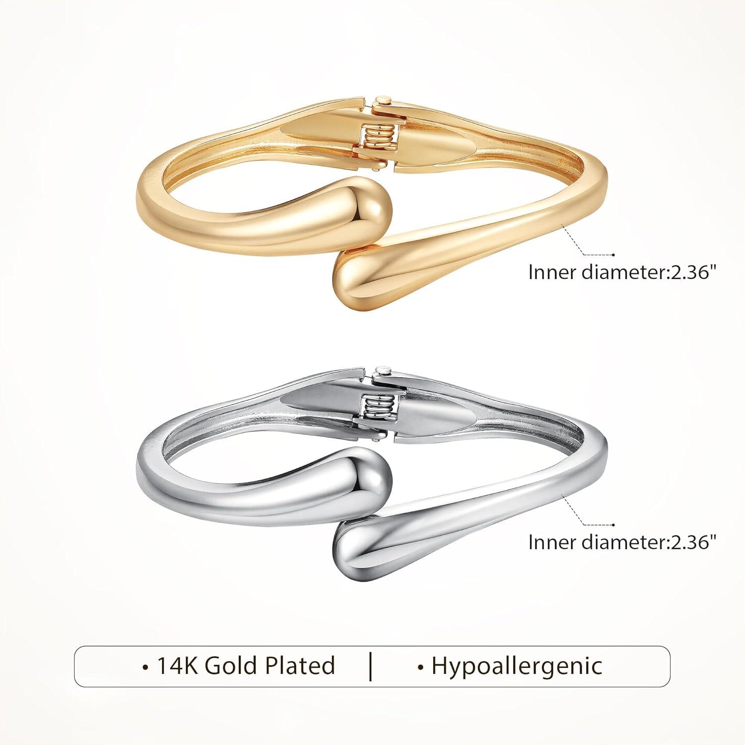 imageM MOOHAM Chunky Gold Plated Bangle Bracelets for Women Hypoallergenic 14k Gold Plated Chunky Adjustable Stackable Twist Cuff Bracelet Stack for Women Trendy Non Tarnish Jewelry Gifts2pcs chunky braceletsgoldsilver 006
