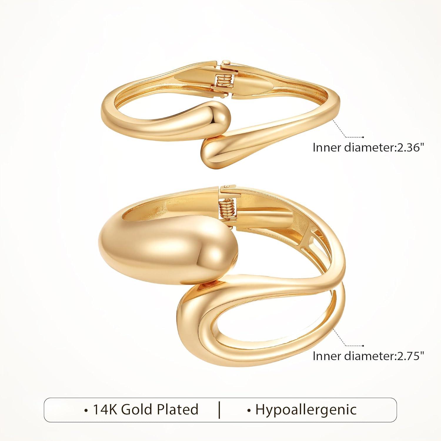 imageM MOOHAM Chunky Gold Plated Bangle Bracelets for Women Hypoallergenic 14k Gold Plated Chunky Adjustable Stackable Twist Cuff Bracelet Stack for Women Trendy Non Tarnish Jewelry Gifts2pcs chunky braceletsgold plated 003