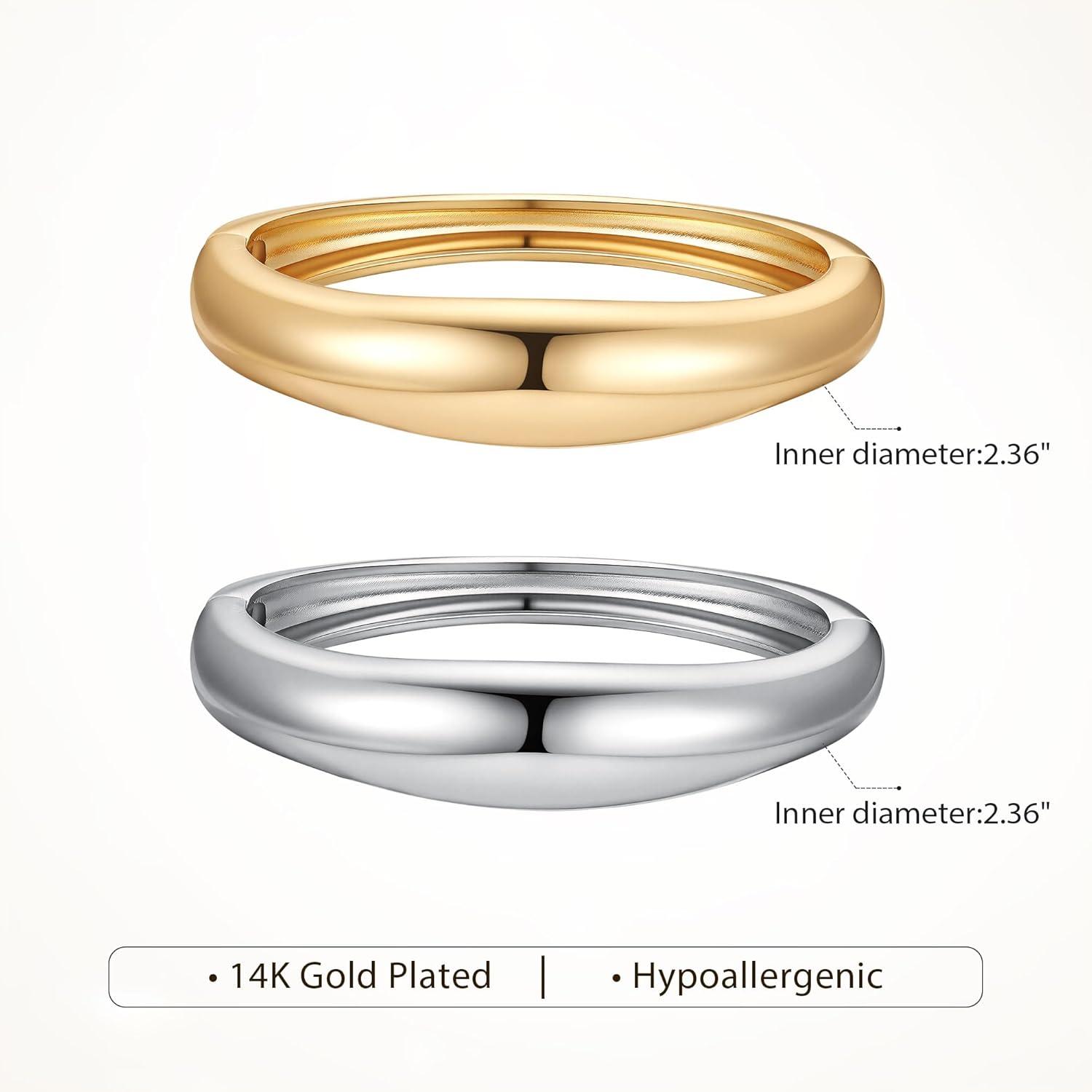 imageM MOOHAM Chunky Gold Plated Bangle Bracelets for Women Hypoallergenic 14k Gold Plated Chunky Adjustable Stackable Twist Cuff Bracelet Stack for Women Trendy Non Tarnish Jewelry Gifts2pcs chunky braceletsgoldsilver 007