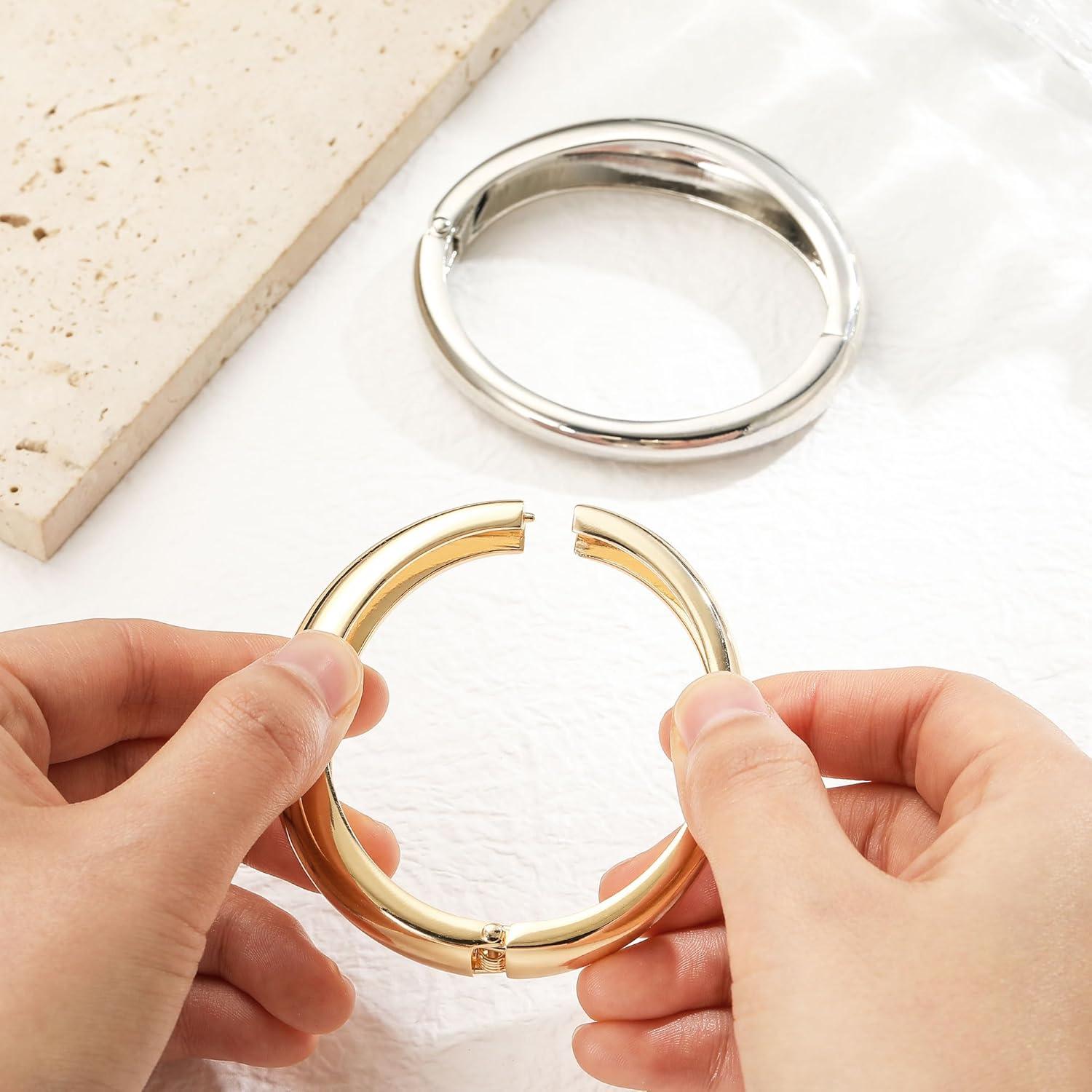imageM MOOHAM Chunky Gold Plated Bangle Bracelets for Women Hypoallergenic 14k Gold Plated Chunky Adjustable Stackable Twist Cuff Bracelet Stack for Women Trendy Non Tarnish Jewelry Gifts2pcs chunky braceletsgoldsilver 007