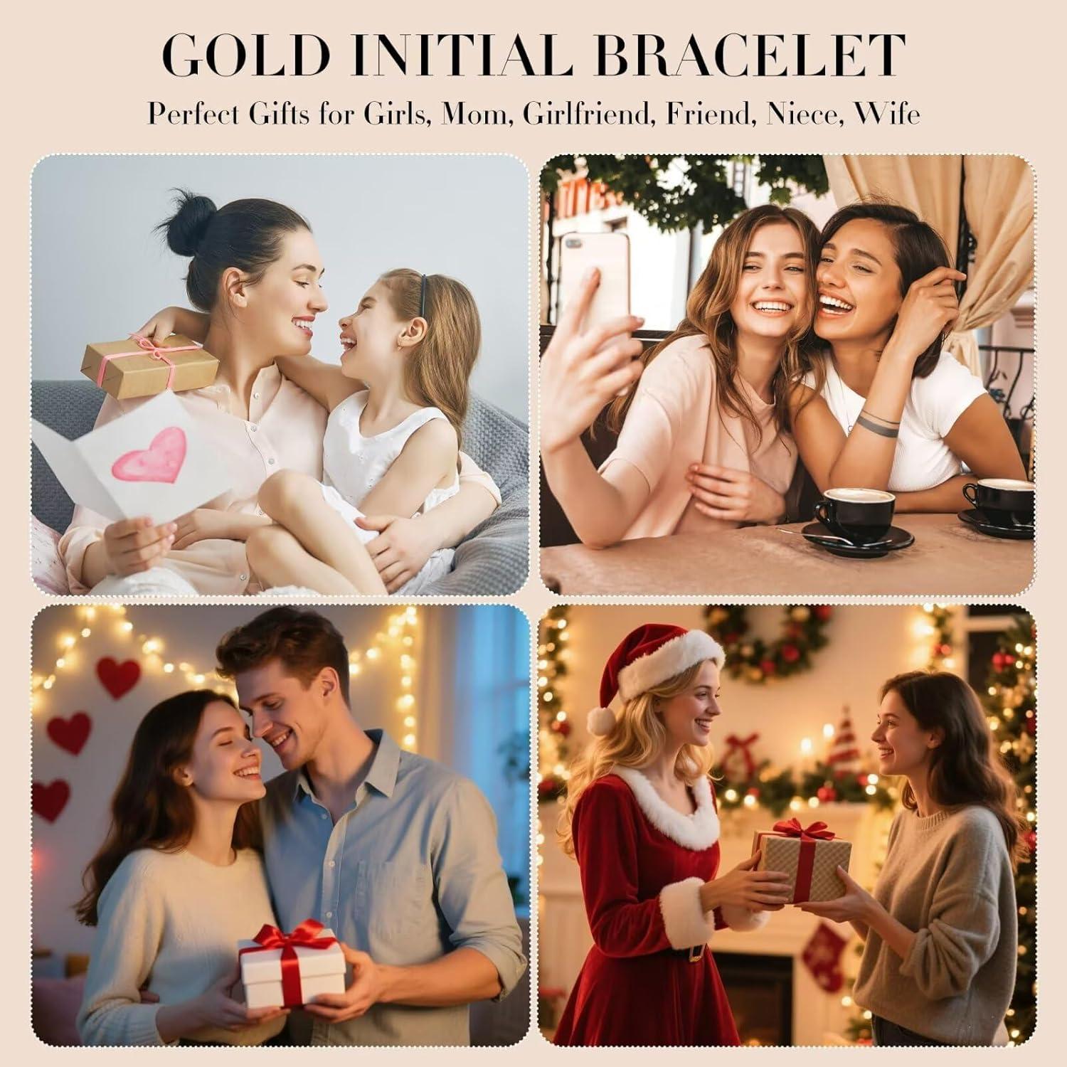 imageM MOOHAM Valentines Gifts for Her Women Kids Dainty 14K Gold Plated Knot Heart Disc Letter AZ Initial Bracelet Layered Link Charm Bracelets for Women Girls Womens Jewelry Birthday GiftsT