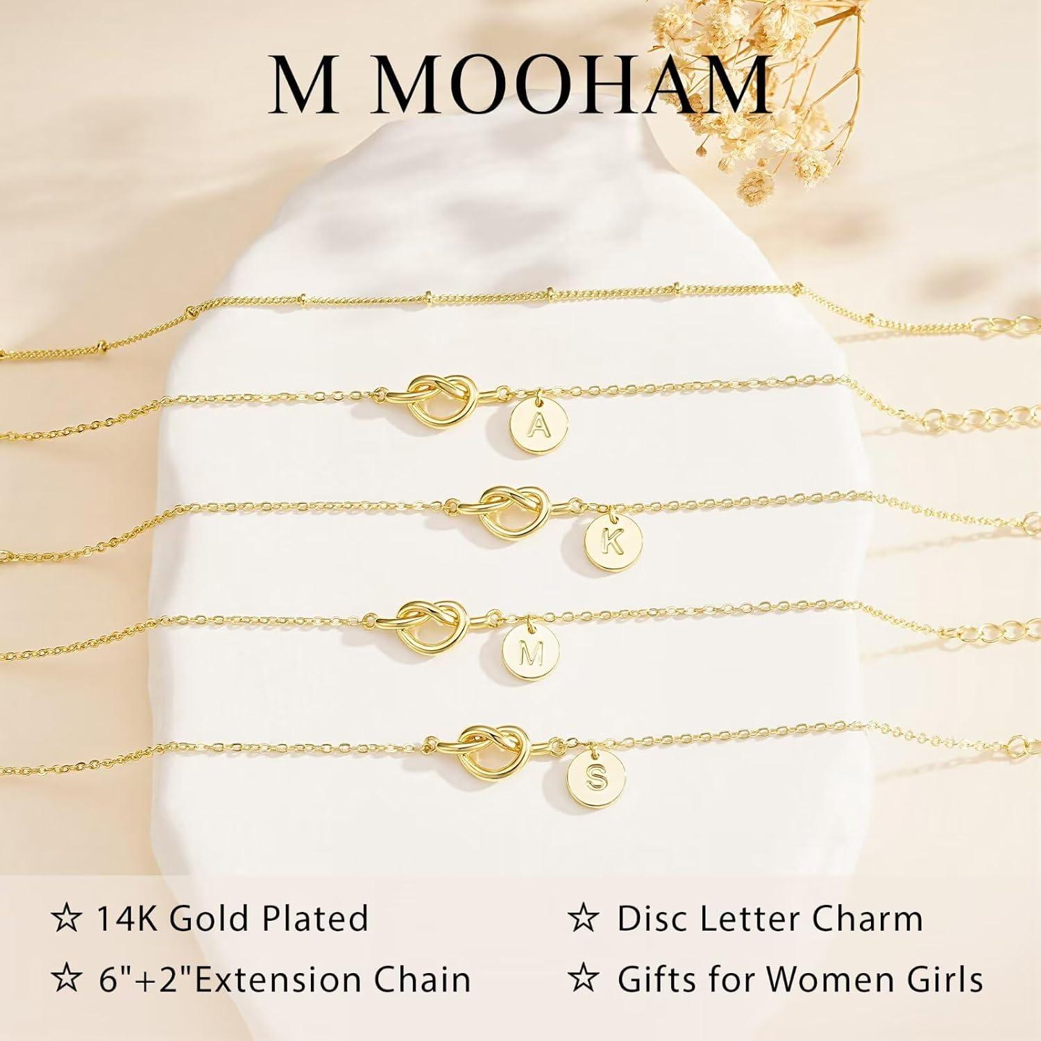 imageM MOOHAM Valentines Gifts for Her Women Kids Dainty 14K Gold Plated Knot Heart Disc Letter AZ Initial Bracelet Layered Link Charm Bracelets for Women Girls Womens Jewelry Birthday GiftsD