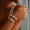 M MOOHAM Chunky Gold Plated Bangle Bracelets for Women – Hypoallergenic 14k Gold Plated Chunky Adjustable Stackable Twist Cuff Bracelet Stack for Women Trendy Non Tarnish Jewelry Gifts(2pcs chunky bracelets-gold/silver 006)