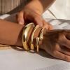 M MOOHAM Chunky Gold Plated Bangle Bracelets for Women – Hypoallergenic 14k Gold Plated Chunky Adjustable Stackable Twist Cuff Bracelet Stack for Women Trendy Non Tarnish Jewelry Gifts(3pcs chunky bracelets-gold plated 005)
